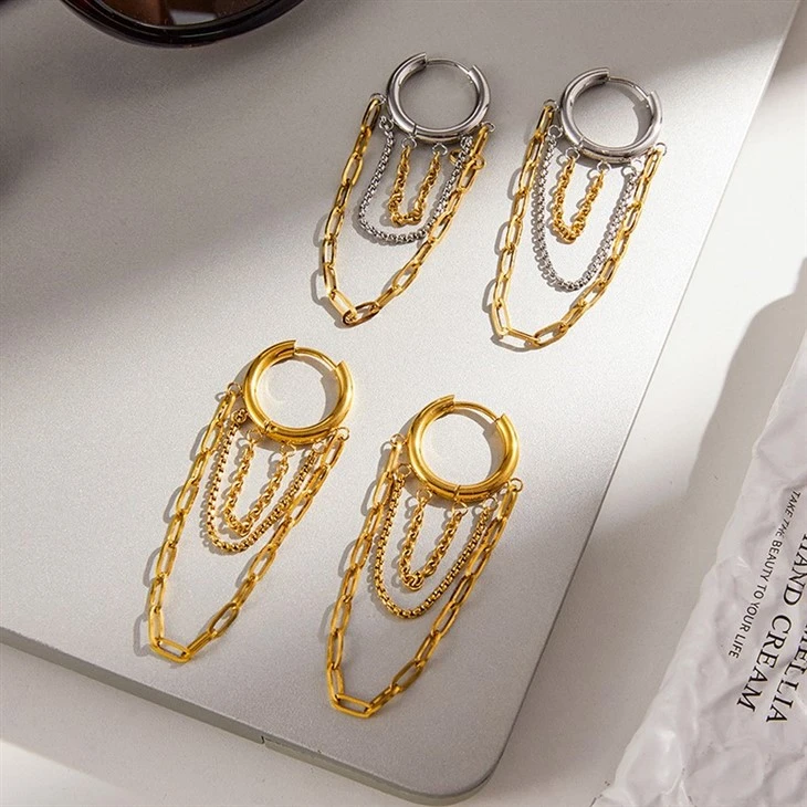 Multi Tassel Chain Hoop Earrings high quality