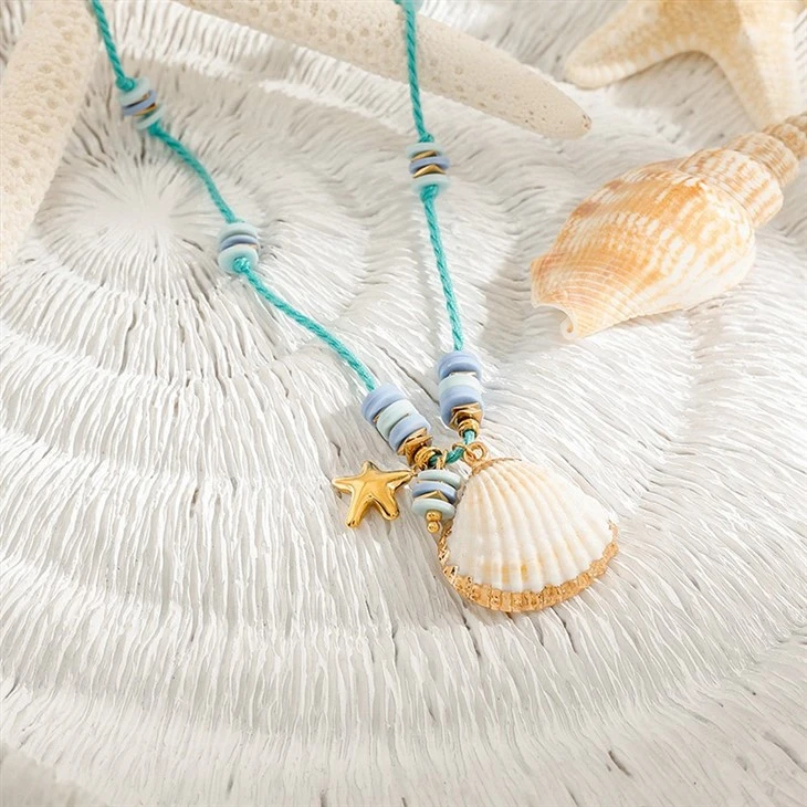 Ocean Charm Braided Cord Layered Necklace high quality
