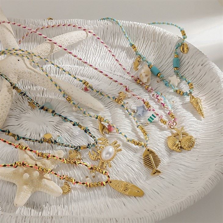 Ocean Charm Braided Cord Layered Necklace factory