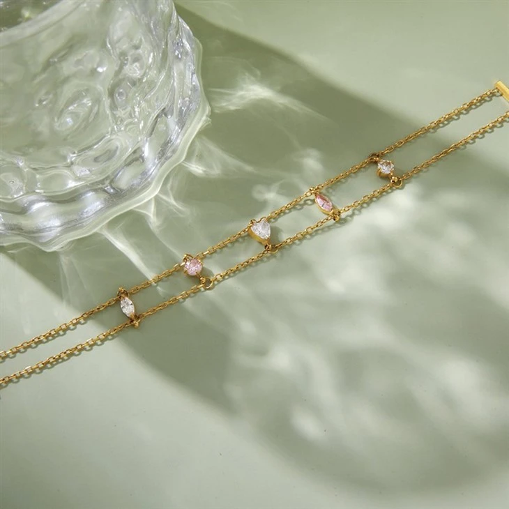 Pastel Pear Heart CZ Double Layer Bracelet best