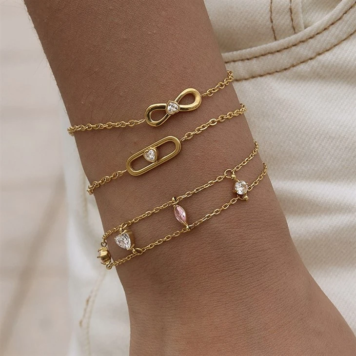Pastel Pear Heart CZ Double Layer Bracelet factory