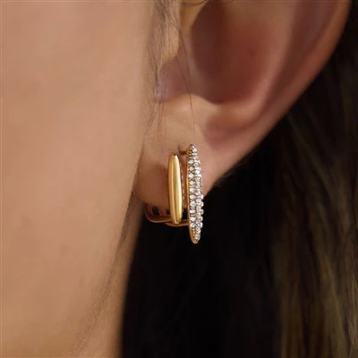 Dual Bar Pave CZ Huggie Earrings