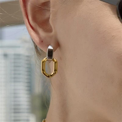 Неправилни кухи квадратни обеци Huggie Hoop