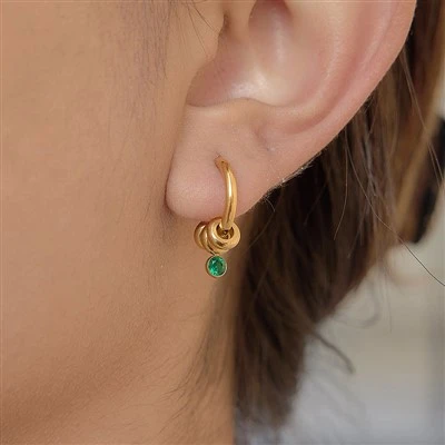 Единични обеци CZ Charm Hoop